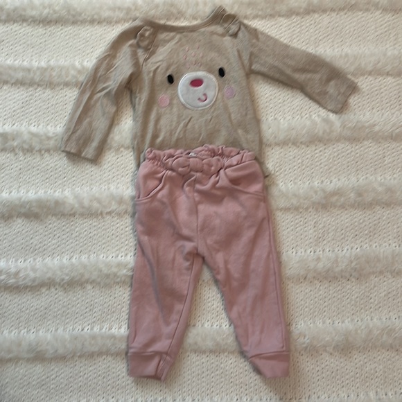 Garanimals Animal face romper tan & pink pants Baby girls size 12 M bundle of 2 - Picture 3 of 13